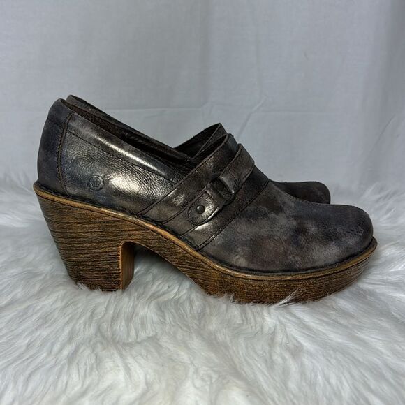 Born Haddon Bronze Leather Platform Clogs Sz 11 - Picture 4 of 6